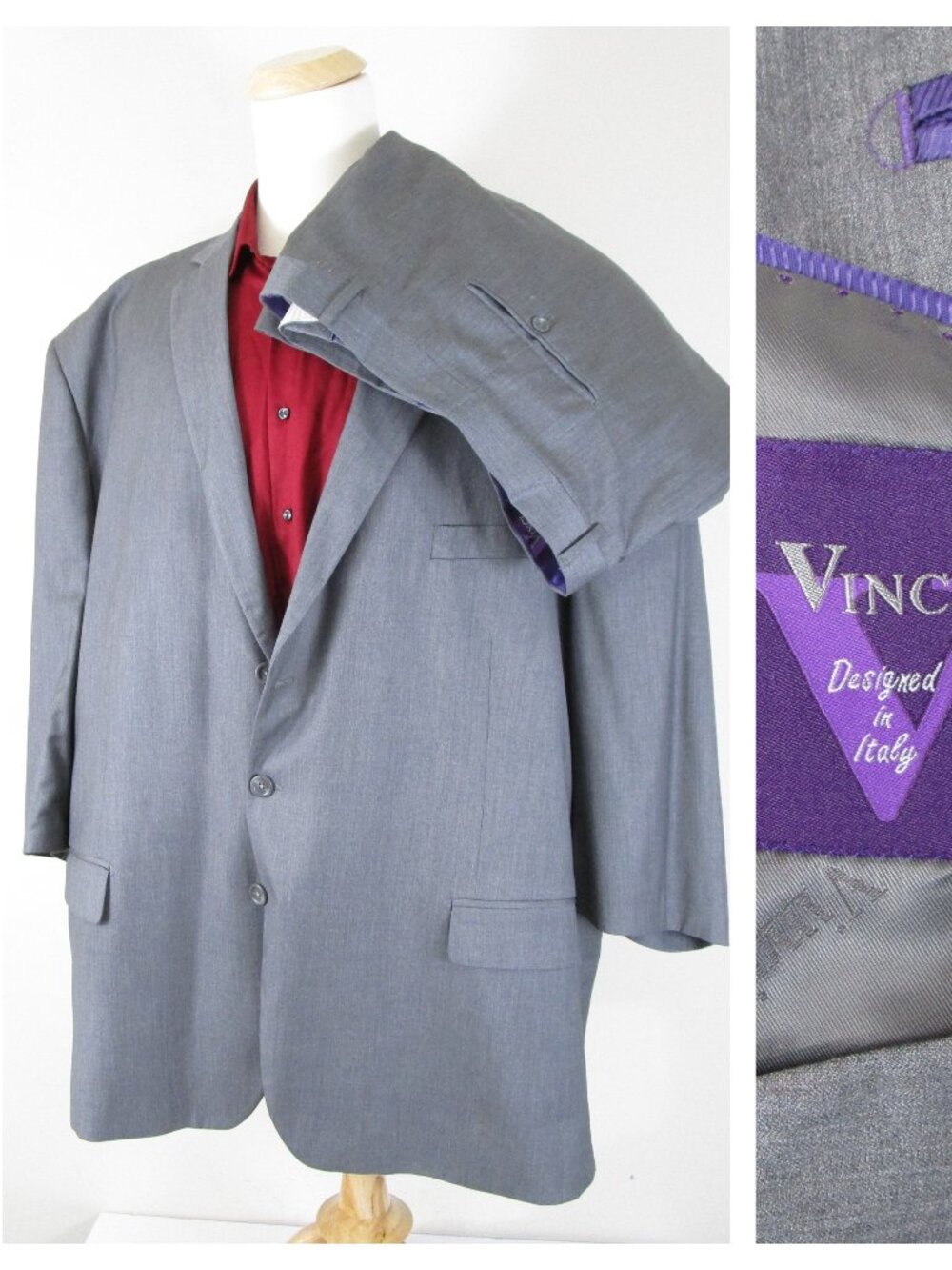 Vinci Big & Tall Mens Light Gray Three Button Suit Size 64R Pants 59 X 30